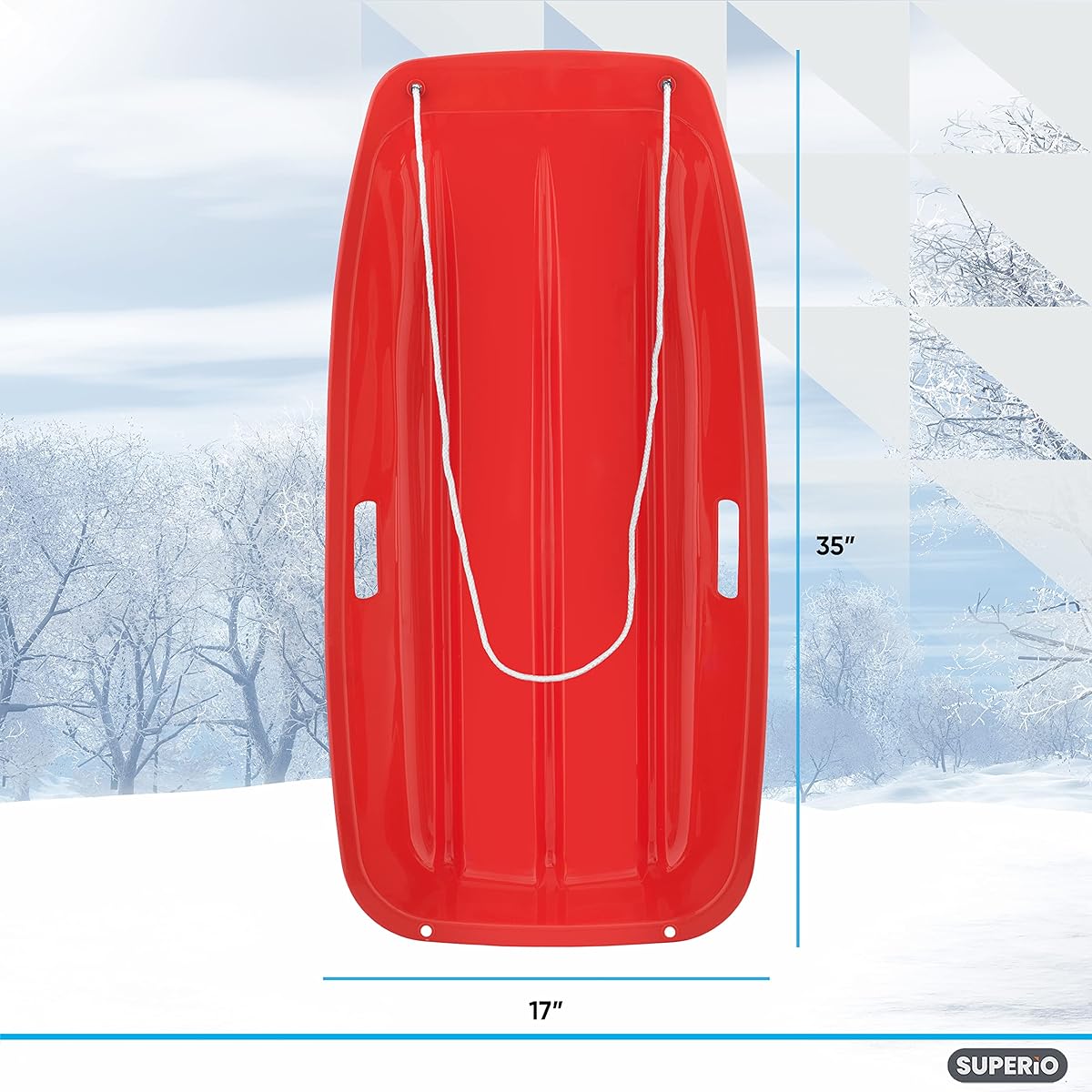 Superio Toboggan Snow Sled 35" Long (2 Pack) Toboggan Sled 2 Handles with Pull Rope for Winter Snow for Kids and Adults (Red)