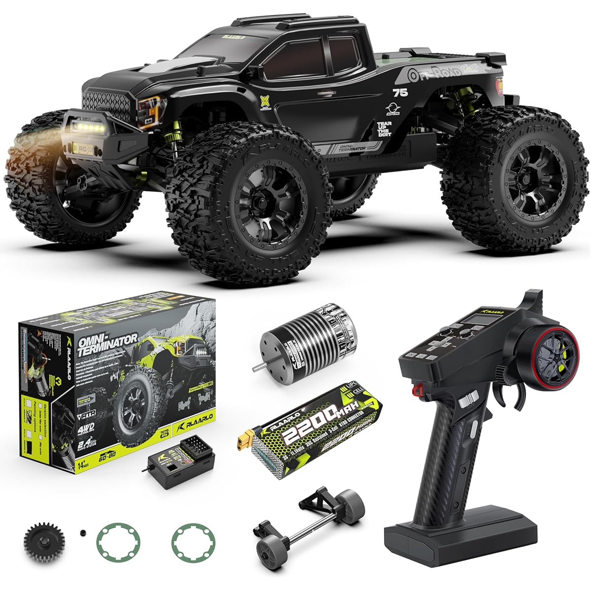 RIAARIO Mini 1:10 RTR Brushless RC Car for Adults - Up to 50 Miles All Terrain Hobby Truck - Electric Off-Road Monster Truck - 4WD Waterproof RC Truck with Lipo Battery - Compatible with 4S Lipo