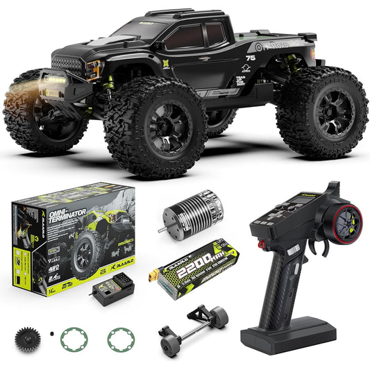 RIAARIO Mini 1:10 RTR Brushless RC Car for Adults - Up to 50 Miles All Terrain Hobby Truck - Electric Off-Road Monster Truck - 4WD Waterproof RC Truck with Lipo Battery - Compatible with 4S Lipo