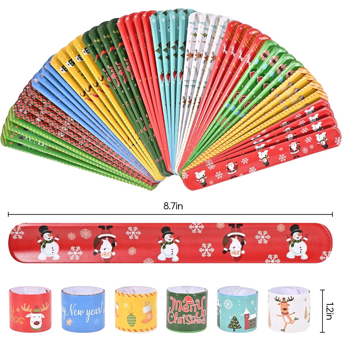 Christmas Slap Bracelets, 48 Pieces Christmas Snap Bracelets, Snatta Claus Reindeer Wristbands, Party Favors, Gift Bags, School Giveaways