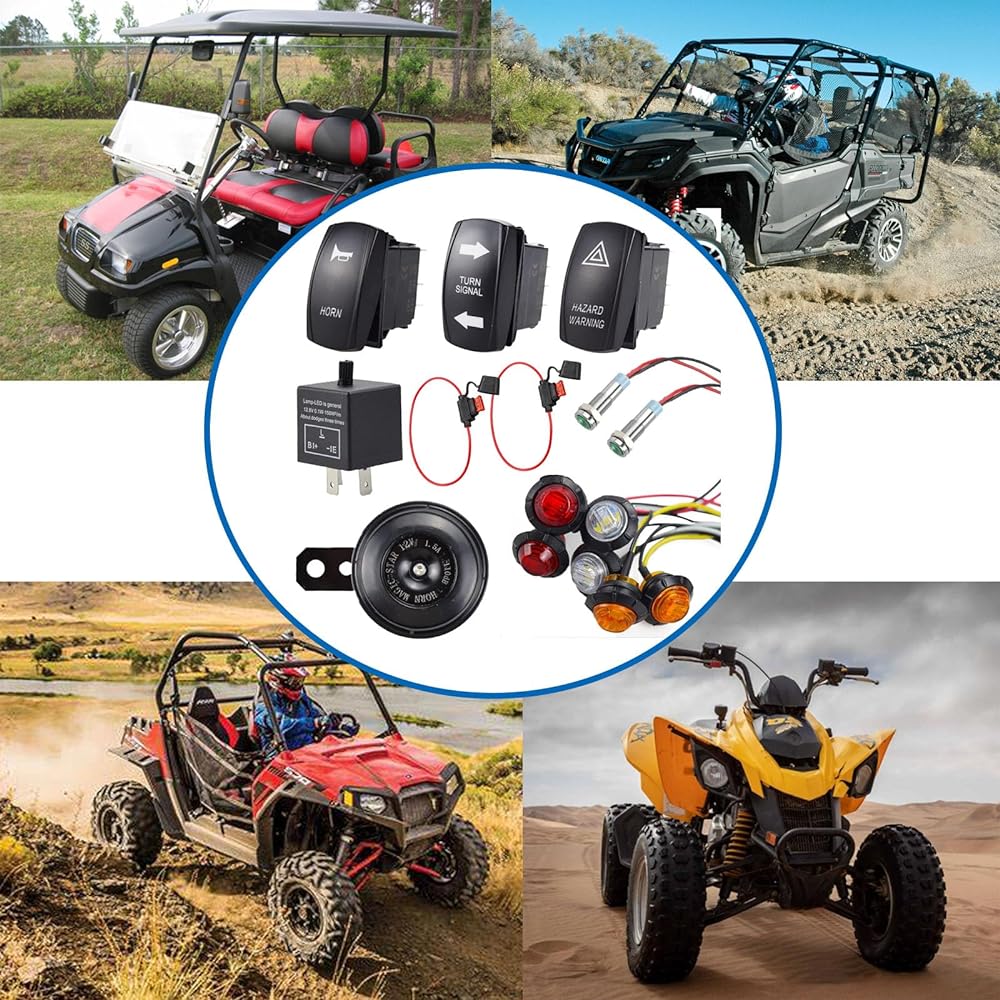 Universal ATV UTV SXS Street Legal Kit Rocker Turn Signal Light Horn Hazard Switch Flasher Relay Fuse Line LED Light