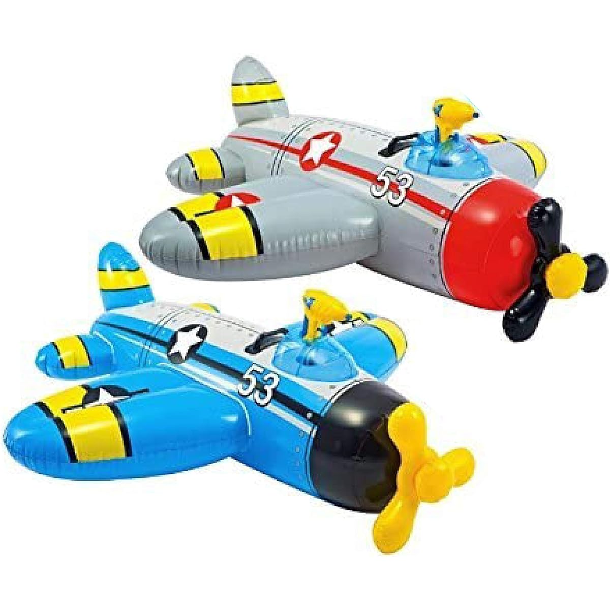 Intex Water Gun Squirter Fighter Plane Ride-On Pool Floats Red/Gray Blue/Yellow Gift Set Bundle - 2 Pack