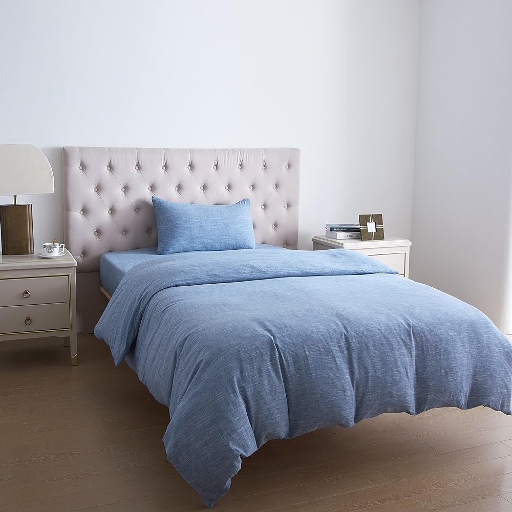 HOMICIA Bedding Cover Set, Single, Duvet Cover Set, Duvet Cover, Fitted Sheet, Pillowcase, Hemp Cotton, Linen/Cotton Material, Washed Texture, Stylish, Simple, Washable, All Seasons, Plain, For Both Japanese and Western Style, Best Value for Money, 3 Pie