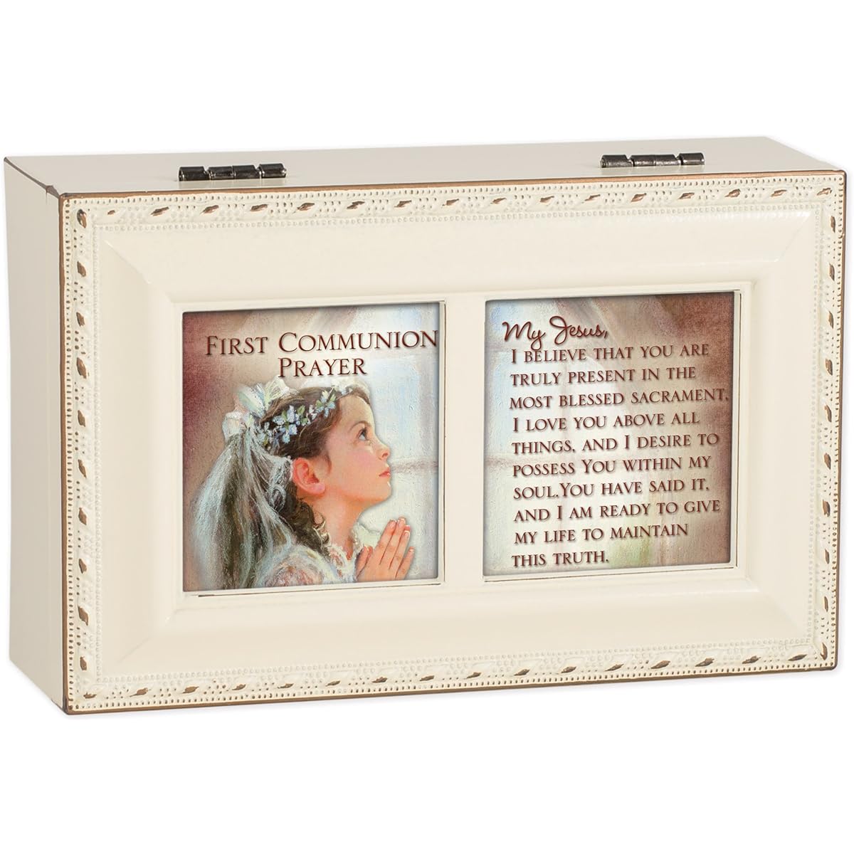 Cottage Garden First Communion Prayer Ivory Petite Music Box/Jewelry Box Plays Ave Maria
