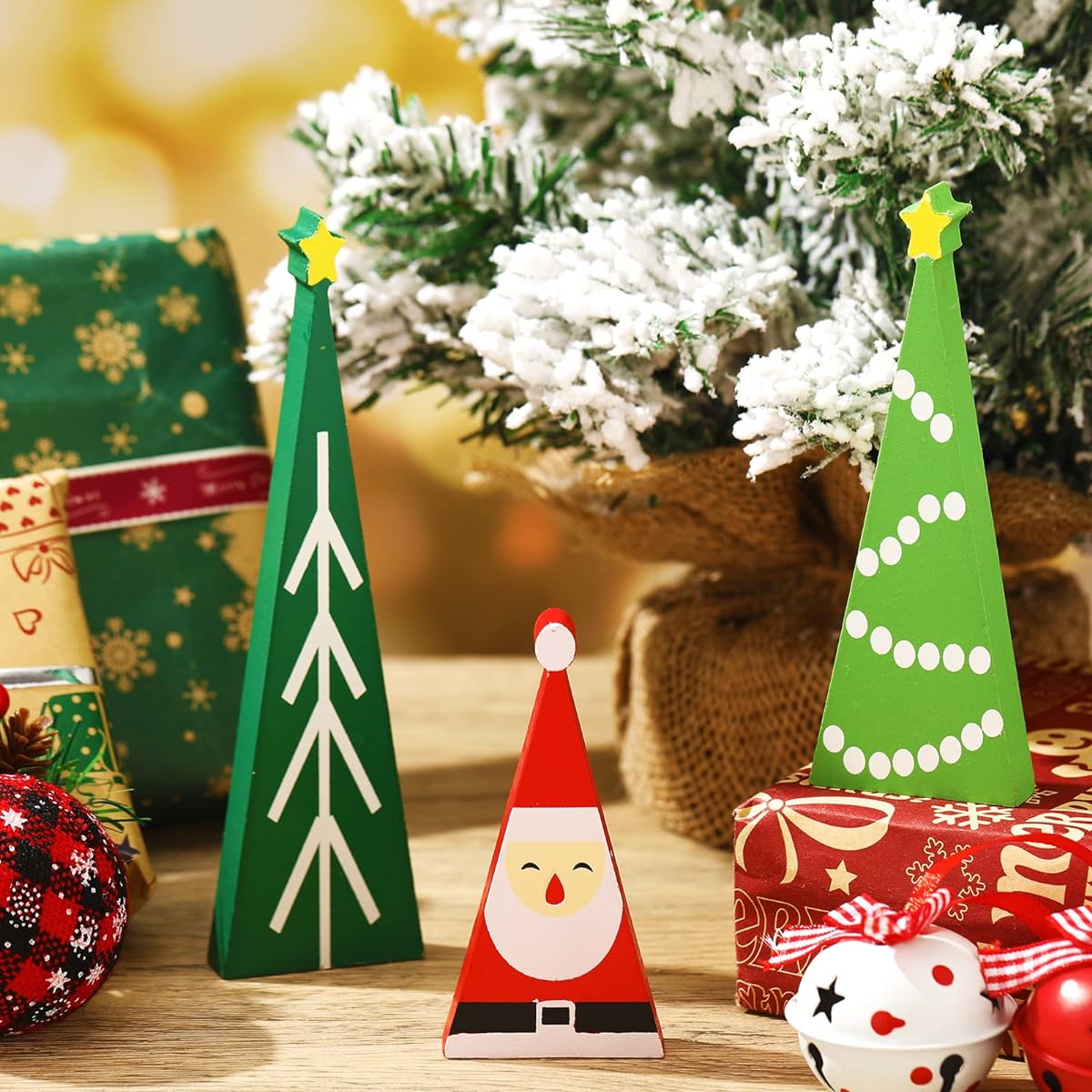 Set of 3 Christmas Table Wooden Sign Wooden Christmas Tree Table Decoration Christmas Wooden Tree Santa Sign Christmas Wooden Block Freestanding Wooden Sign Christmas Table Mantel Home Decoration