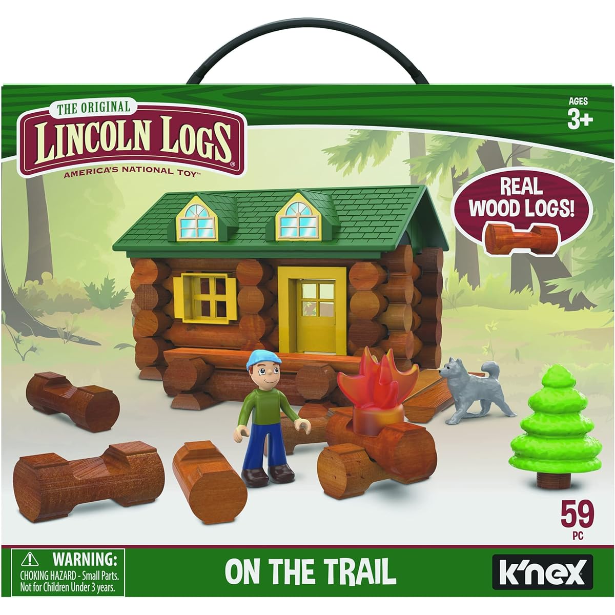 LINCOLN LOGS-On The Trail Building Set 59 Pieces Real Wooden Logs - Ages 3+ - Best Retro Building Gift Set for Boys/Girls - Creative Construction Engineering - Top Blocks Game Kit - Preschool Educational Toys