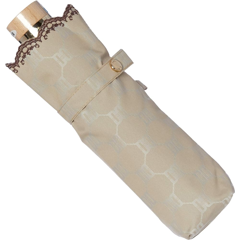 [Moonbat] Folding Umbrella DAKS Logo Jacquard Parasol Folding Umbrella Parasol Embroidered Logo Simple Stylish Cute [Made in Japan, Heat Shielding, Light Shielding, Lightweight, For Both Sunny and Rainy Days] Women's Beige Rib Length: Approx. 50cm