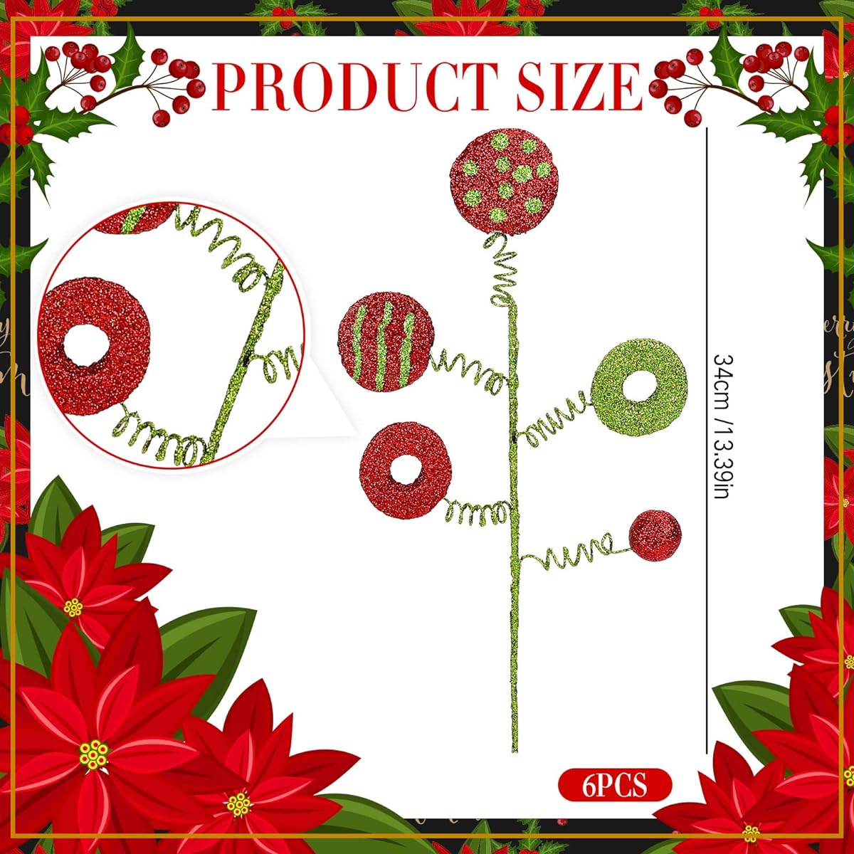 Whaline Christmas Tree Decorations, Christmas Tree Curly Picks Red Green Craft Picks for Holiday Table Centerpieces Christmas Crafts Wreaths Home Party Christmas Tree Decor Supplies 6pcs