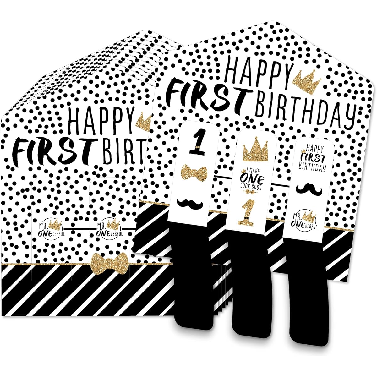 Big Dot of Happiness 1st Birthday Little Mr. Onederful - Boy's First Birthday Party Game Pickle Card - Pull Tab 3 Inch - Set of 12