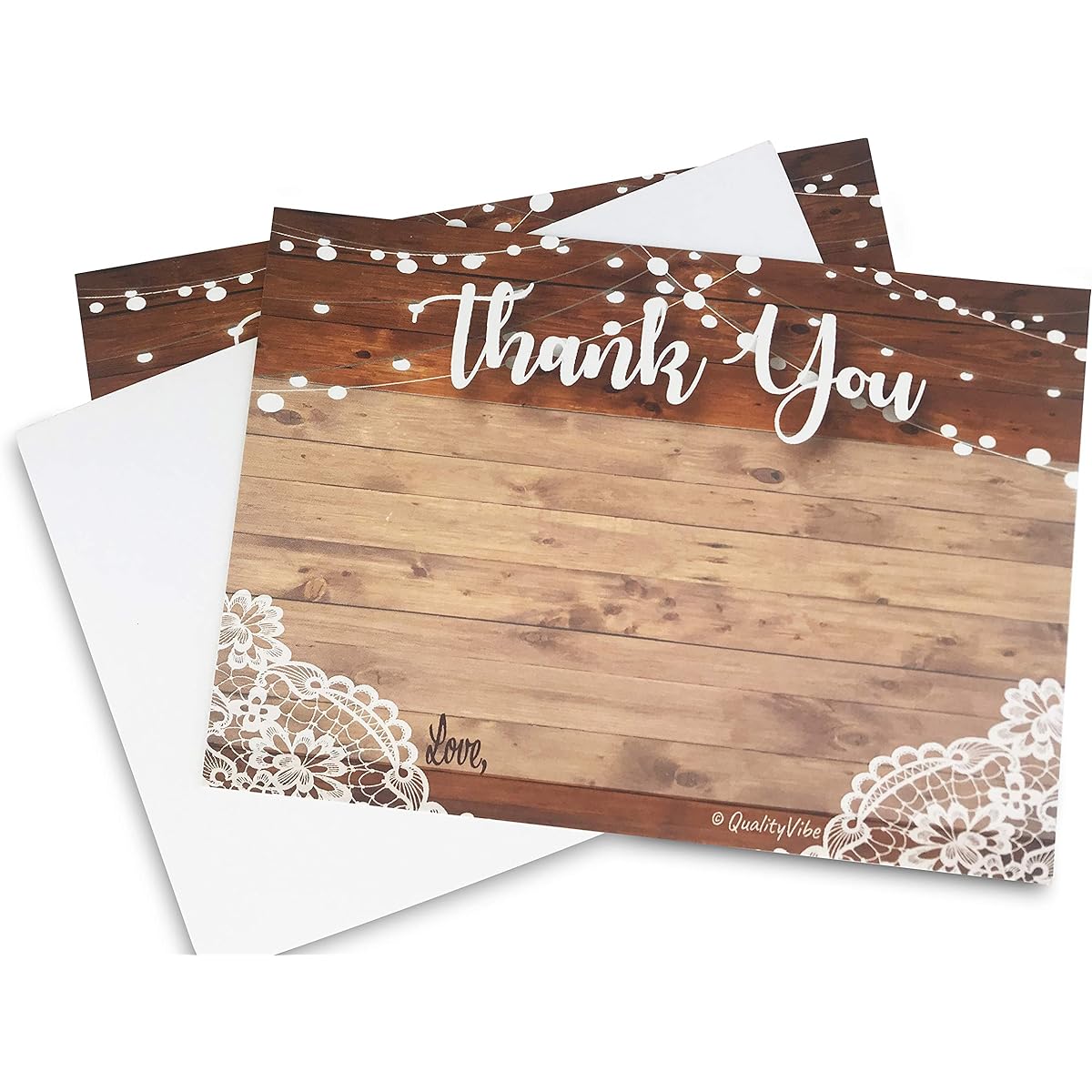 25 Thank You Cards, Thick Rustic Style, with 25 Envelopes.