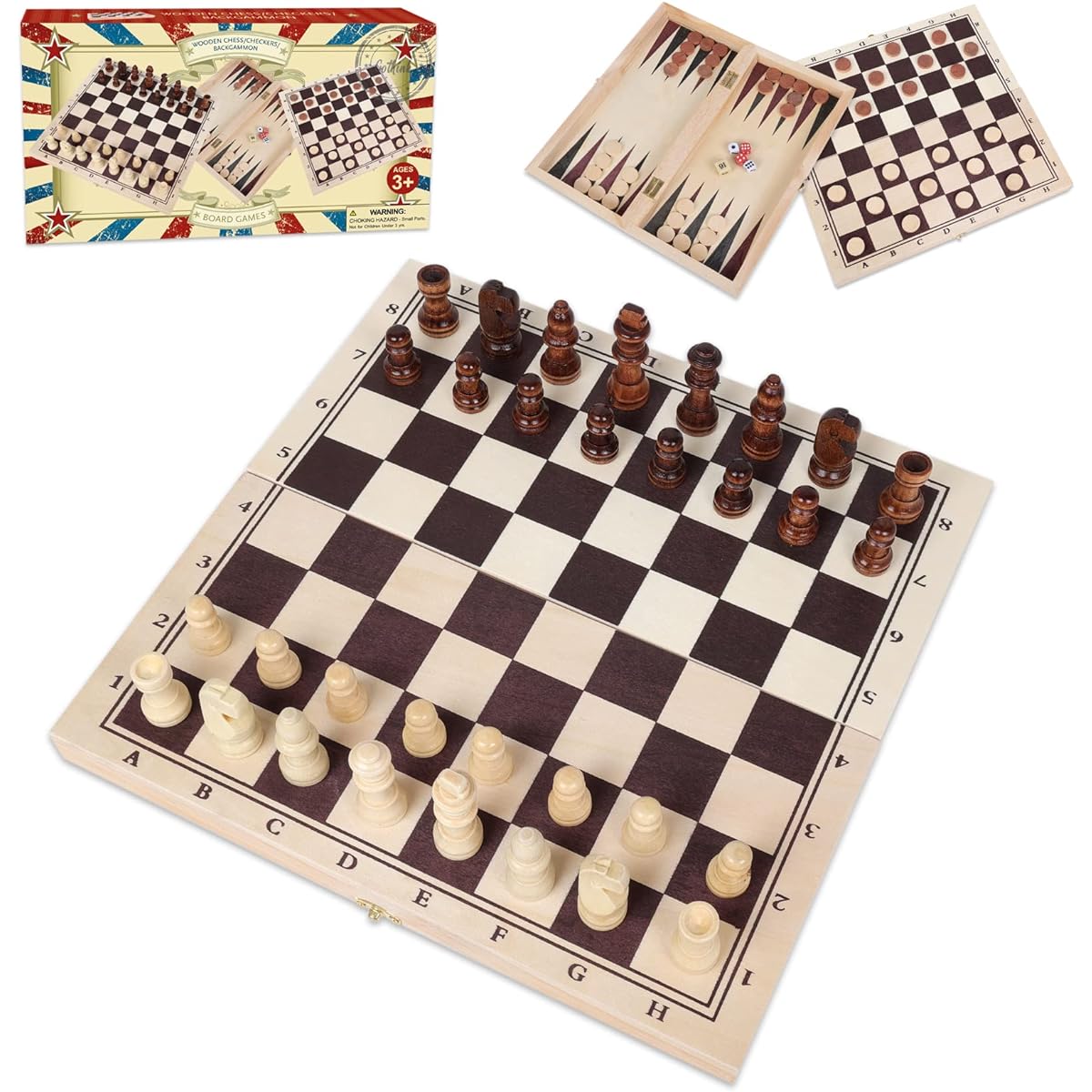 Experience Classic Fun Anywhere with GOTHINK 3-in-1 Wooden Chess, Checkers and Backgammon Set - Perfect Travel Family Game Gift for Kids and Adults