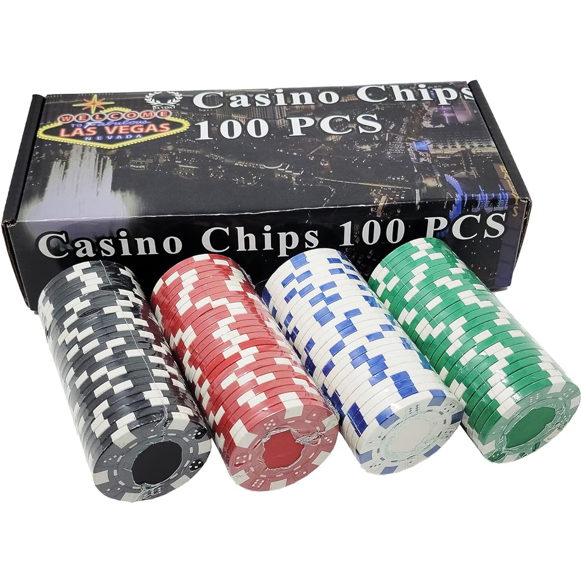 100 11.5 Gram Poker Chips in Welcome to Las Vegas Gift Box, Multiple Designs to Choose from, 11.5gm