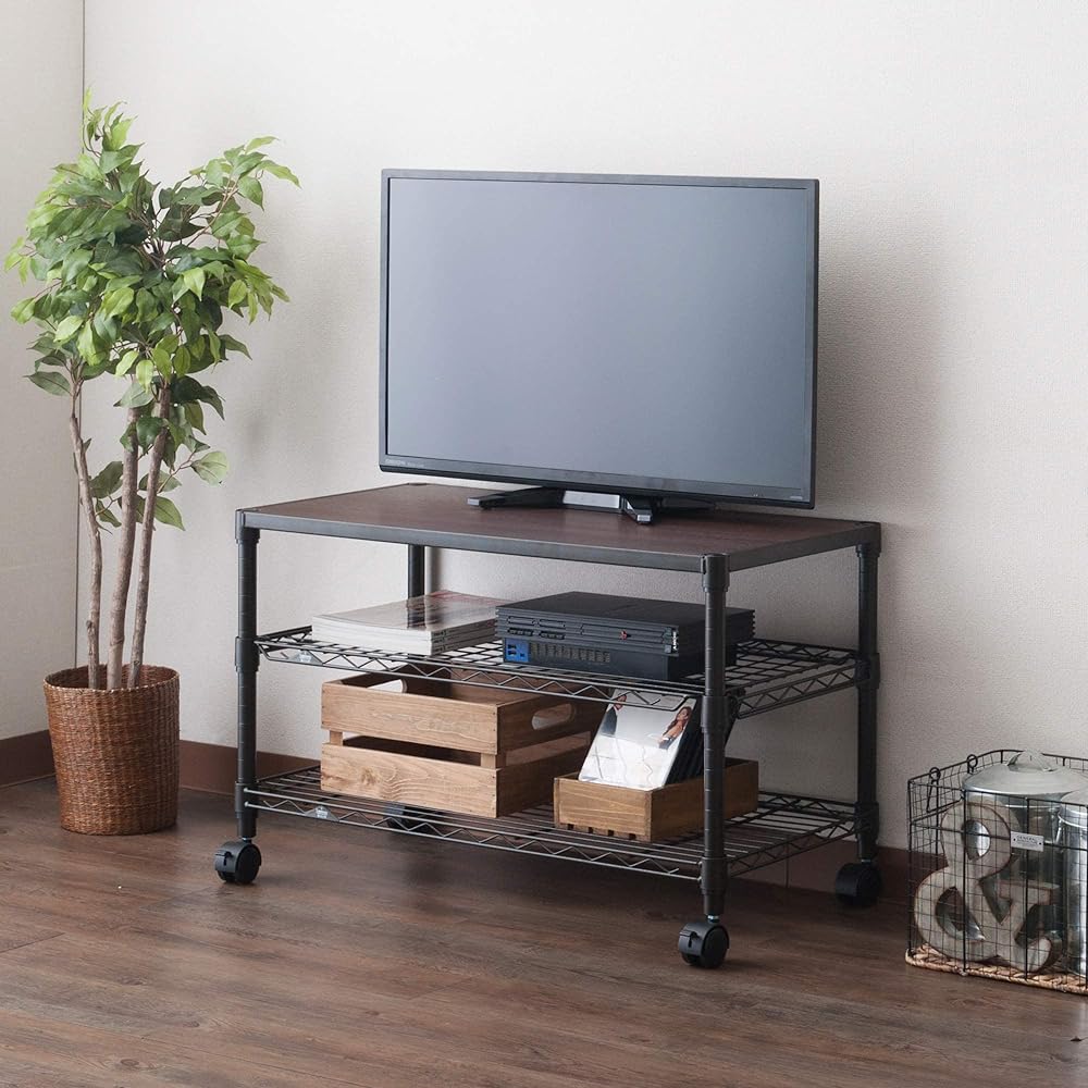 Doshisha Luminous Noir TV stand 3 tiers Width 80 Depth 40 With casters Wood shelf Load capacity 80 kg TV rack Low board Black Steel rack Storage shelf Pole diameter 25 mm Width 81 x Depth 41 x Height 52 cm NO8052-3