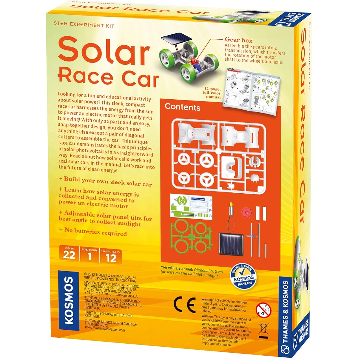 Thames & Kosmos Solar Race Car STEM Experiment Kit | Build a Solar Powered Race Car | No Batteries Required | Learn About Photovoltaic Technology and Sustainability | Solar Panel Included | Ages 8+