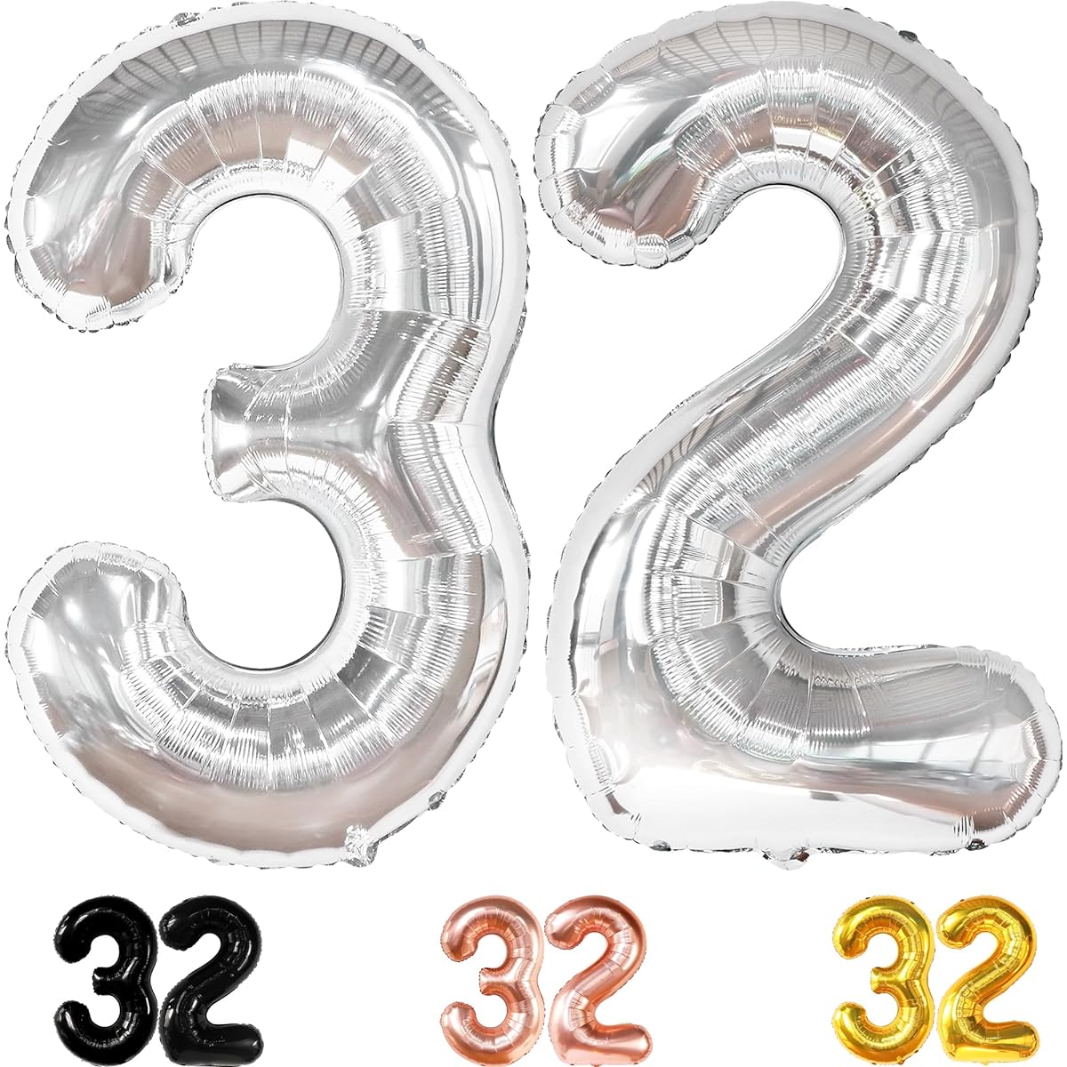 KatchOn 32 Giant Balloons Silver - 40 Inch Foil 32 Number Balloons | Silver Number 32 Balloons 32 Birthday Decorations for Women | 32 Silver Balloons for 32nd Birthday Party Decorations