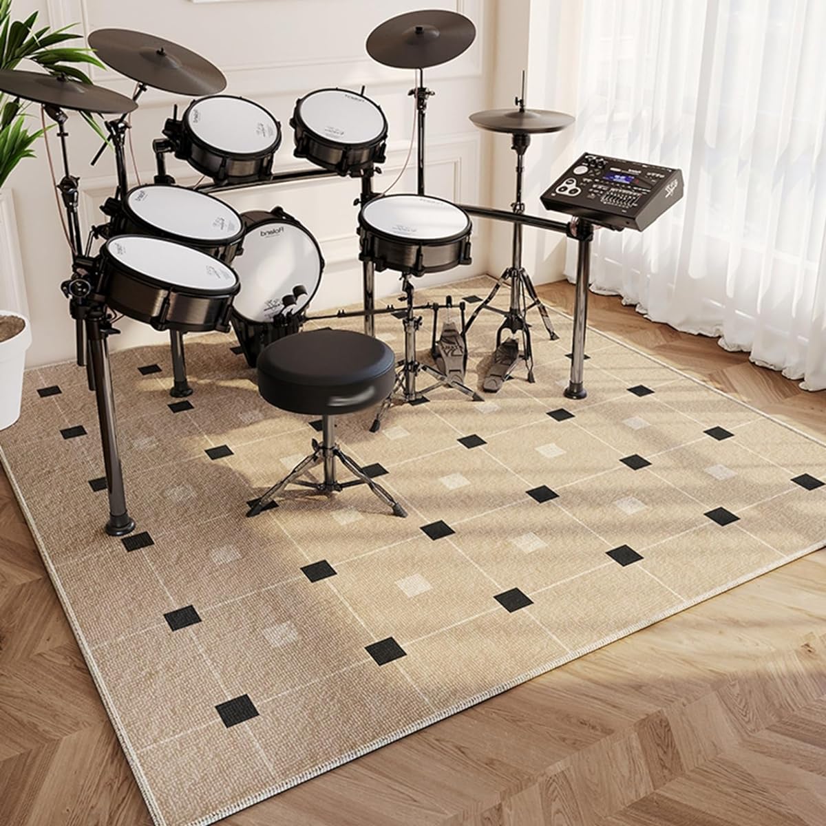 ed pattern, electronic piano, upright piano, rug, 0.3 inches (8 mm), large, rectangular, sofa seat mat, soundproof carpet, square, entrance mat, soft, easy to clean, scratch prevention, soundproofing, Nordic style, drum, 75.4 x 75.4 inches (180 x 180 cm)