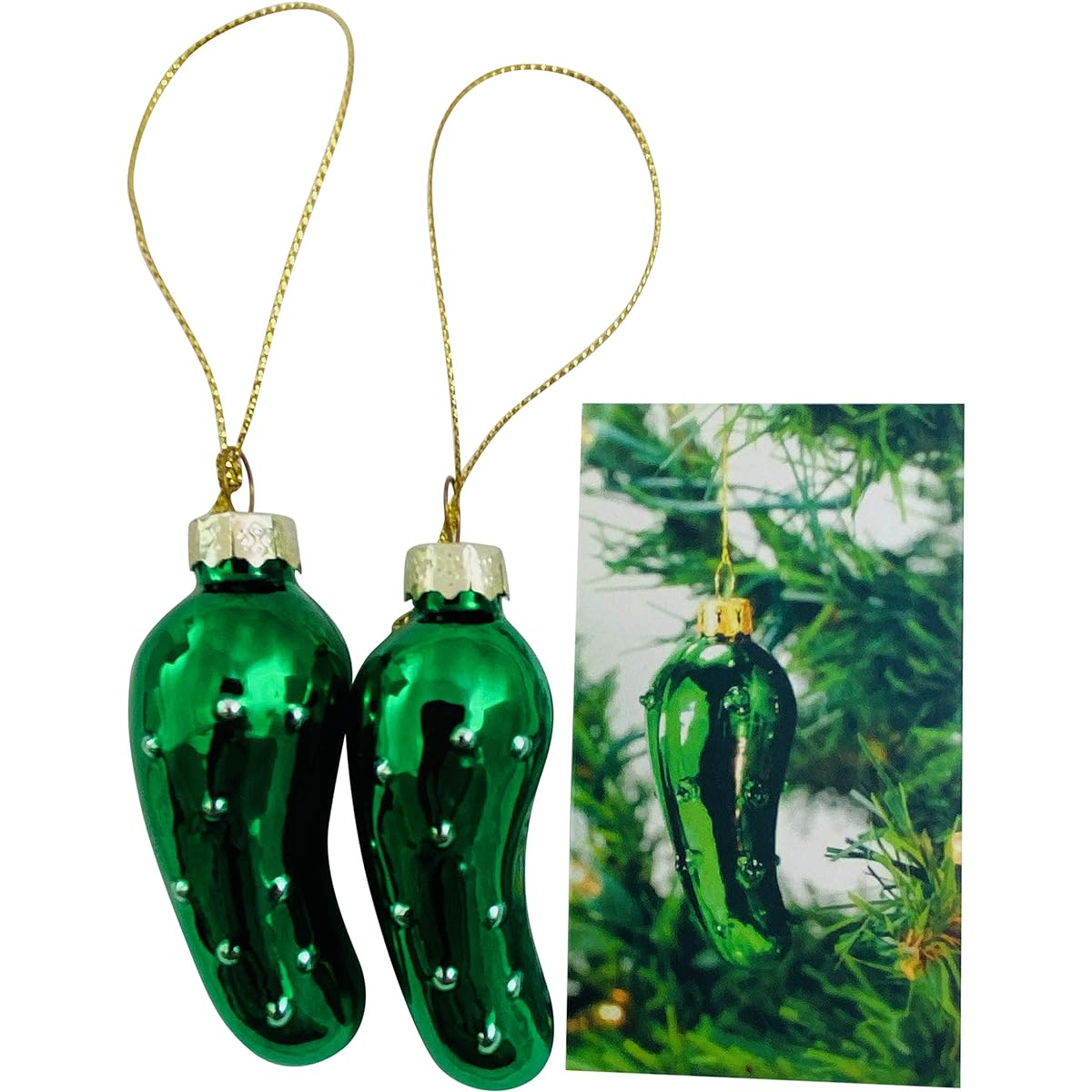 Pickle Ornaments Blown Glass Tree Christmas Decoration Set with Story Cards 2 Pack