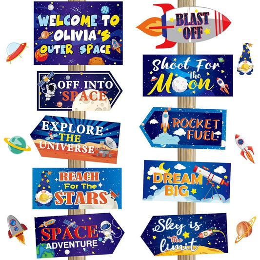 20pcs Space Party Signs Outer Space Birthday Party Decorations Solar System Decorations Rocket Astronaut Spaceship Planets Outdoor Lawn Signs for Space Themed Party
