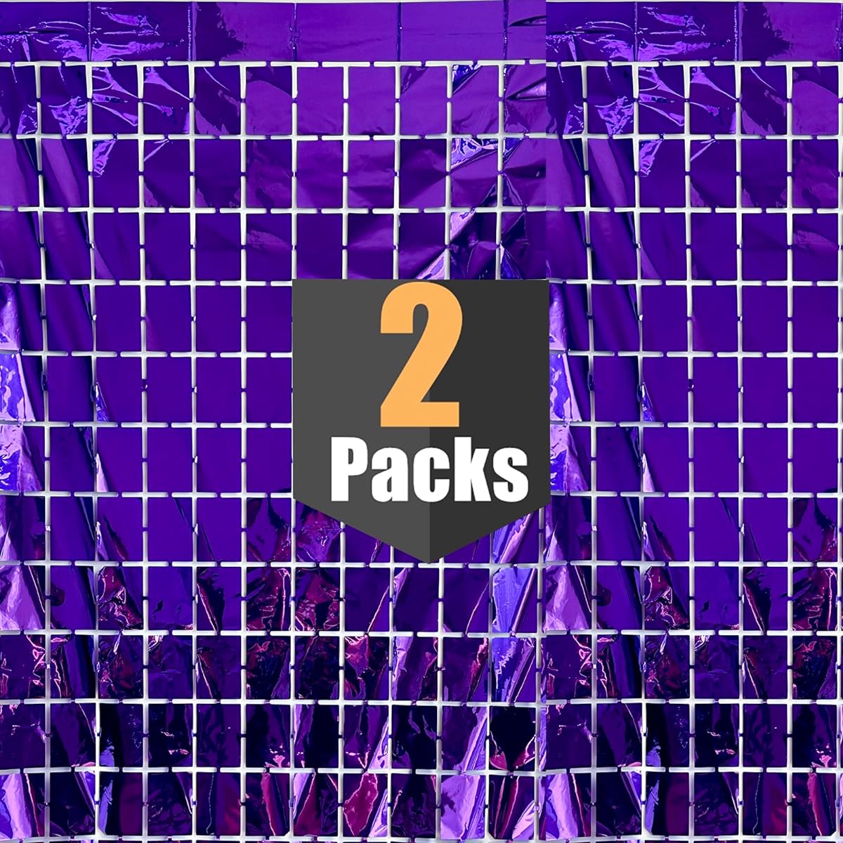Purple Backdrop Party Decoration Metallic Square Foil Fringe Curtains Photo Booth Props Birthday Christmas Graduation Bachelorette Wedding Engagement Bridal Baby Shower Party Decorations - 2 Pack