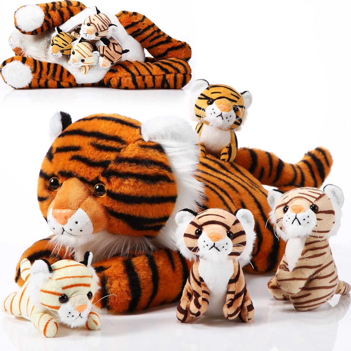 5 Pieces Tiger Stuffed Animals Mummy Tiger 4 Cute Stuffed Animals Large Tiger Plush Toy Set for Boys Girls Birthday Gifts Party Favors 16 Inch