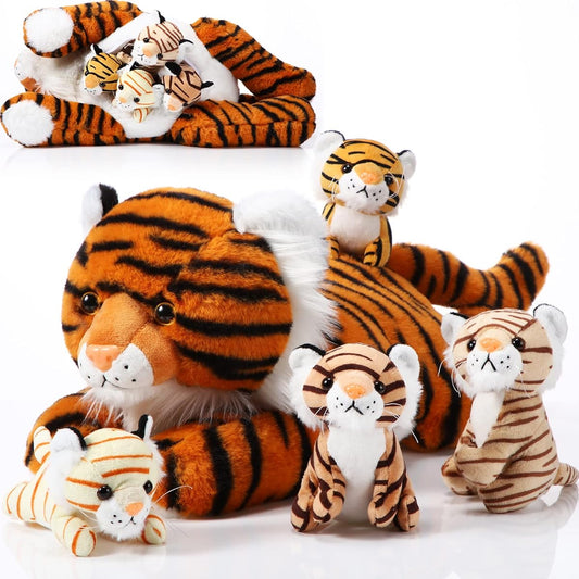 5 Pieces Tiger Stuffed Animals Mummy Tiger 4 Cute Stuffed Animals Large Tiger Plush Toy Set for Boys Girls Birthday Gifts Party Favors 16 Inch