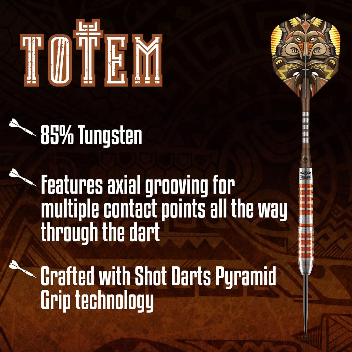 Shot! Darts Totem 3 Steel Tip Dart Set, 85% Front Weight, Tungsten Barrel