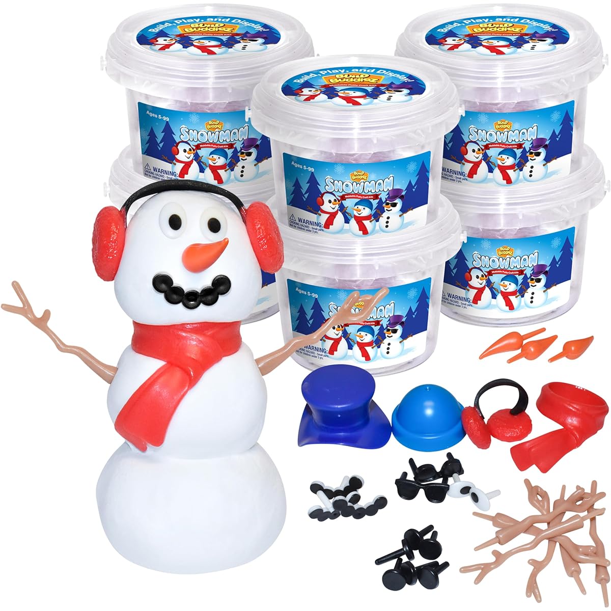 Build Buddiez Snowman Craft Kit 12 Pack - Putty Party Pack Perfect for Christmas, Birthdays, Events, and Winter Activities