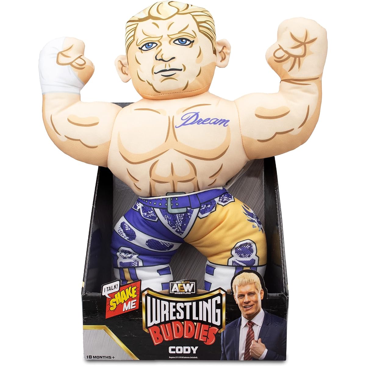AEW Wrestling Buddies - Cody Rhodes - LJN Official Wrestling Buddy Plush 18" with Recorded Sounds from the Actual Wrestler