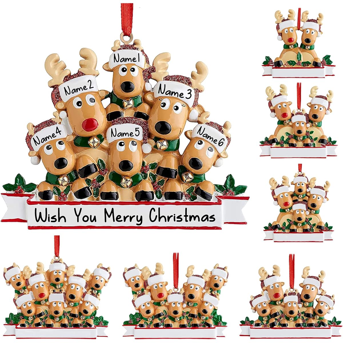 Personalized Deer Christmas Ornament 2021 Family 2,3,4,5,6,7,8 Custom Name Reindeer Christmas Ornament with Text Customized Christmas Decoration Gift - Family of 6