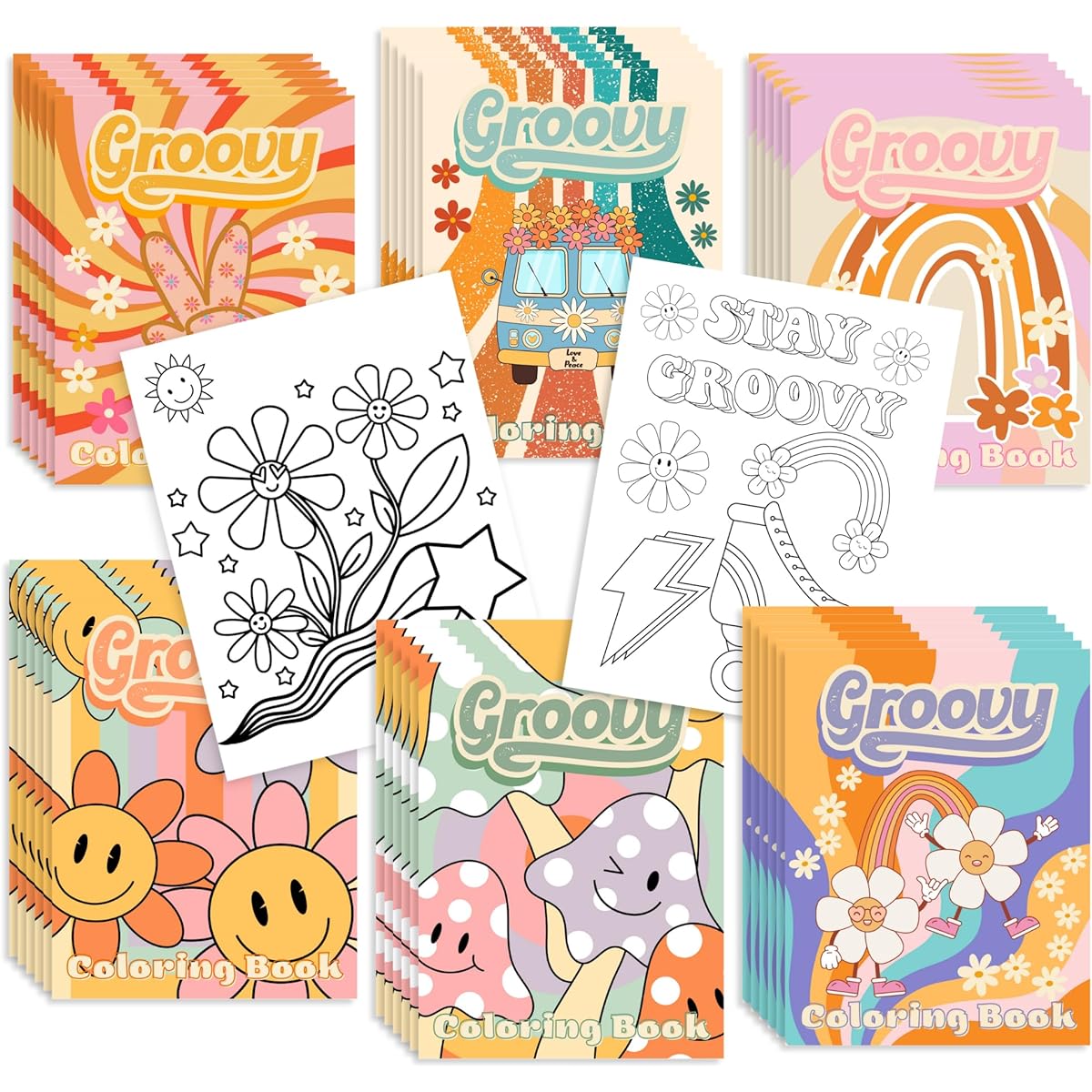 Coloring Groovy Party Favors - 36 Pack for Kids - Boho Hippie 2 Groovy Birthday Party Favors