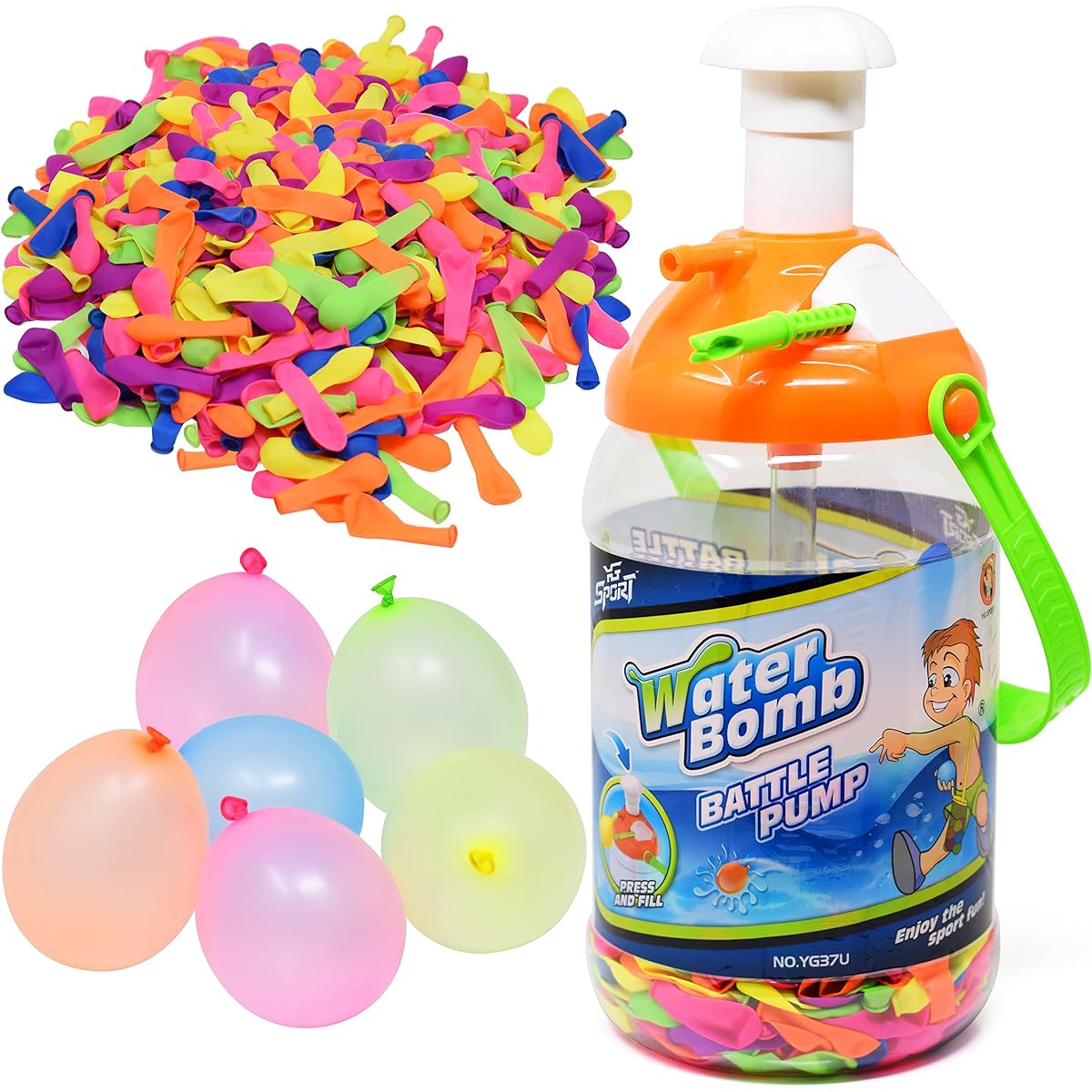 Kiddie Play Kids Water Balloons with Filler Pump (500 Balloons) Holds 1 Gallon of Water