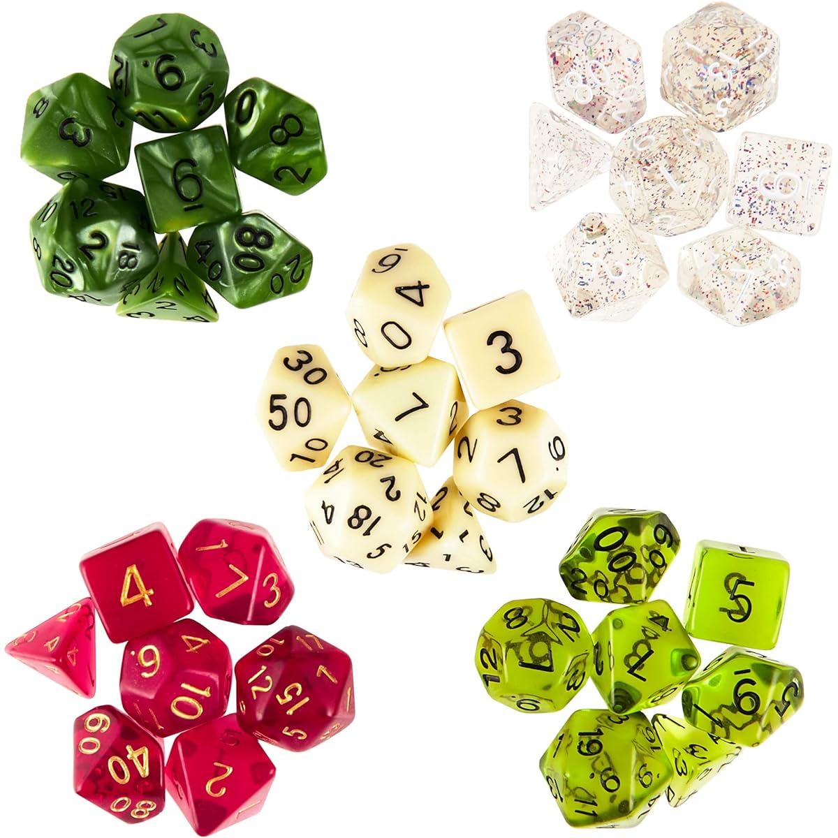 Adventure Dice Bundle - Cool polyhedral mix from Series I, II and III - Solid, Neon, Translucent, Glitter and Marble Game Pieces - RPG Games & Accessories (Mini Pack)