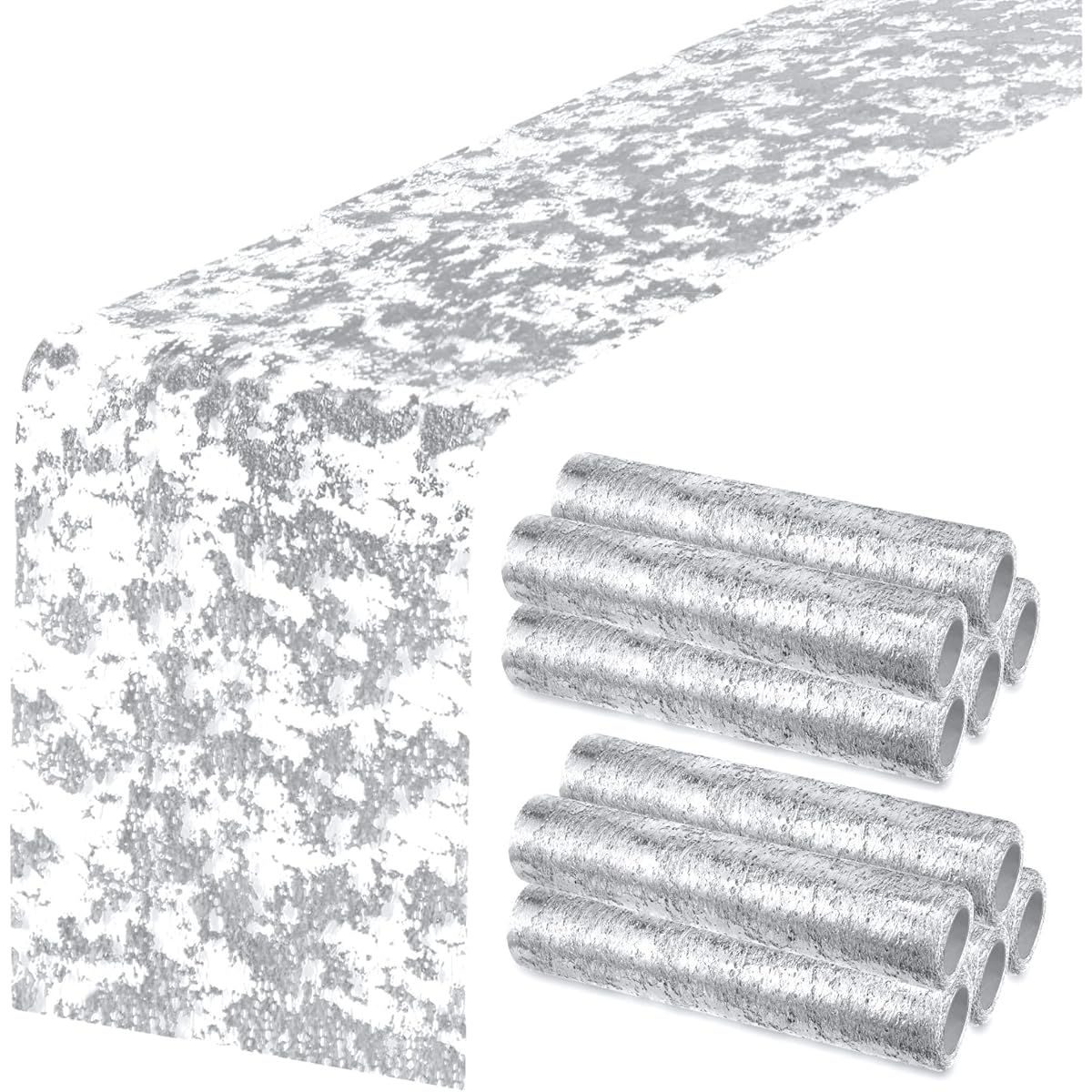 Mixweer 10 Pieces Metallic Silver Table Runners 11 x 110 Inch Sequin Table Runner Silver Runner for Table Thin Mesh Silver Decorations for Party Wedding Birthday Bridal Shower Event Decorations