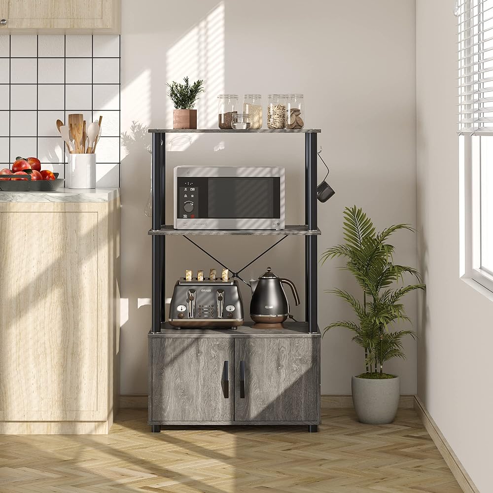 Bestier Open Rack Rack Shelf Open Shelf Kitchen Rack Kitchen Shelf Stovetop Kitchen Storage (Gray, 3 Tiers)