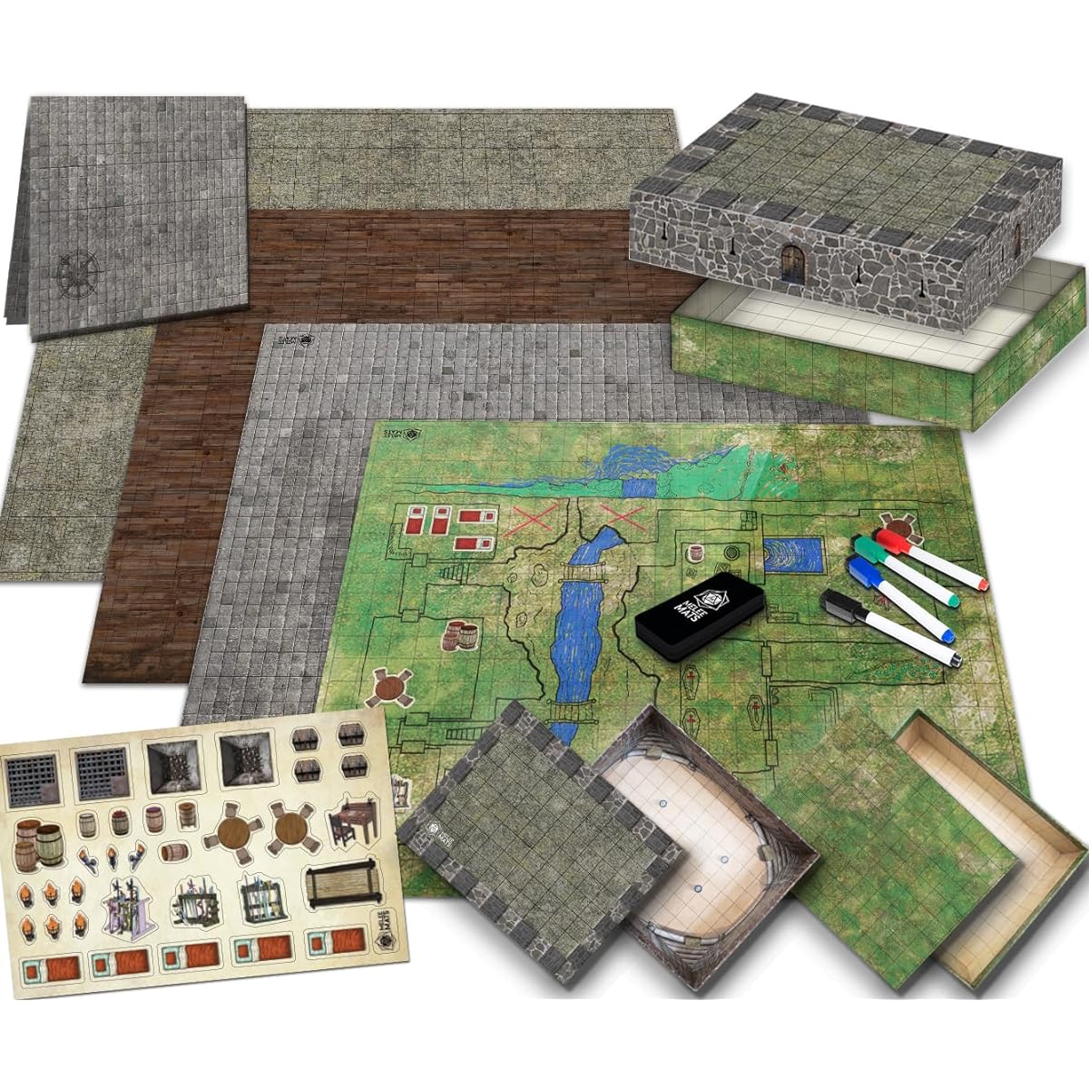 Ultimate Battle Grid Game Board - Dry Erase Square RPG Miniature Mat - Tabletop Role Playing Dice Map - Portable and Reusable Dragon Game Dungeon