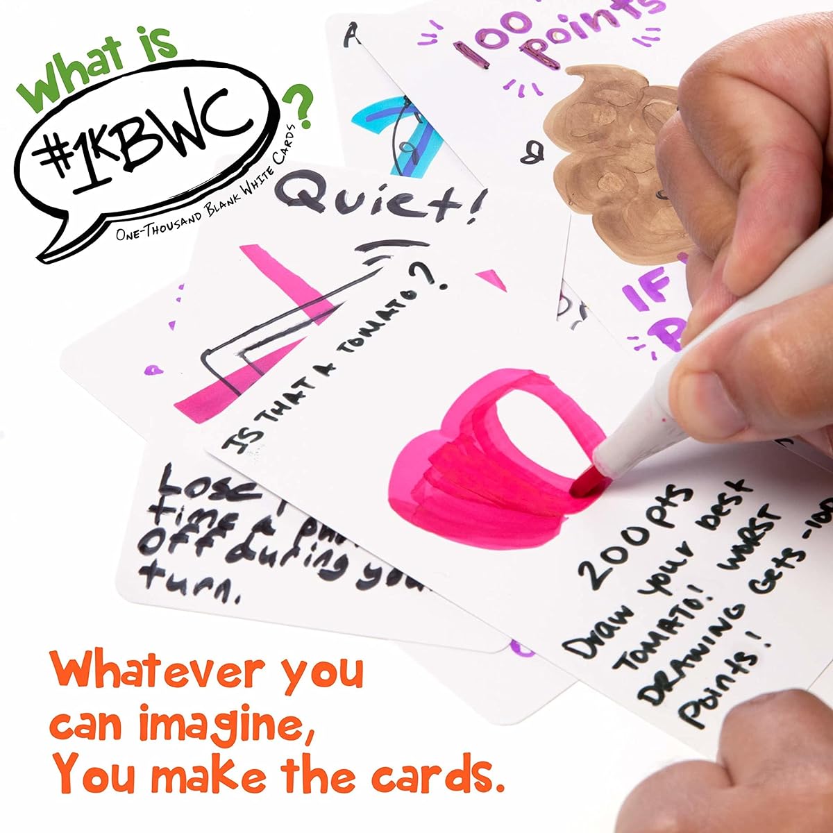 Brybelly 1000 White Card Game Starter Set - 1KBWC Create Quirky and Imaginative Party Games for Adults and Families - 300+ Card Packs, Deck Box - Group Board Game