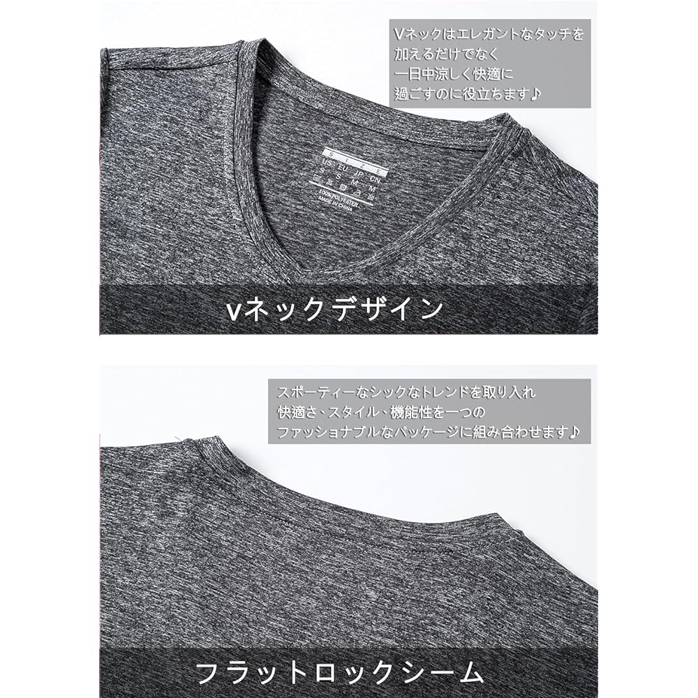 [TACVASEN] Women's T-Shirt, Short Sleeve, V-Neck, Sweat Absorbent, Quick Drying, Sweatshirt, Stretch Sportswear, Plain, Breathable, Training, Running Wear, Summer, Thin