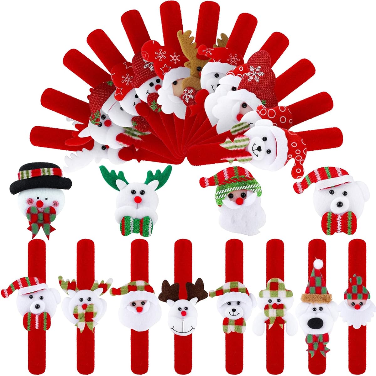 ELCOHO 24 Pieces Christmas Slap Bracelet Christmas Slap Band Party Toy Gift Santa Claus Snowman Reindeer Bear Style for Classroom Exchange Gift or Christmas Party Favor