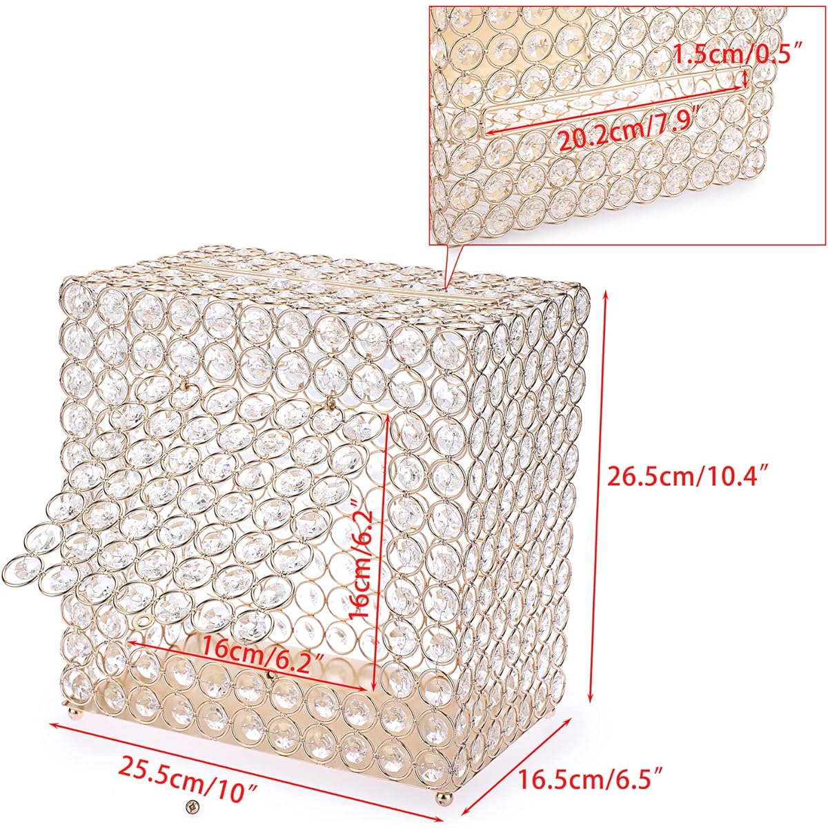 ELLDOO Crystal Wedding Card Box Square Money Card Box for Wedding Reception Centerpiece Decoration Anniversary Keepsake Gift Display Box