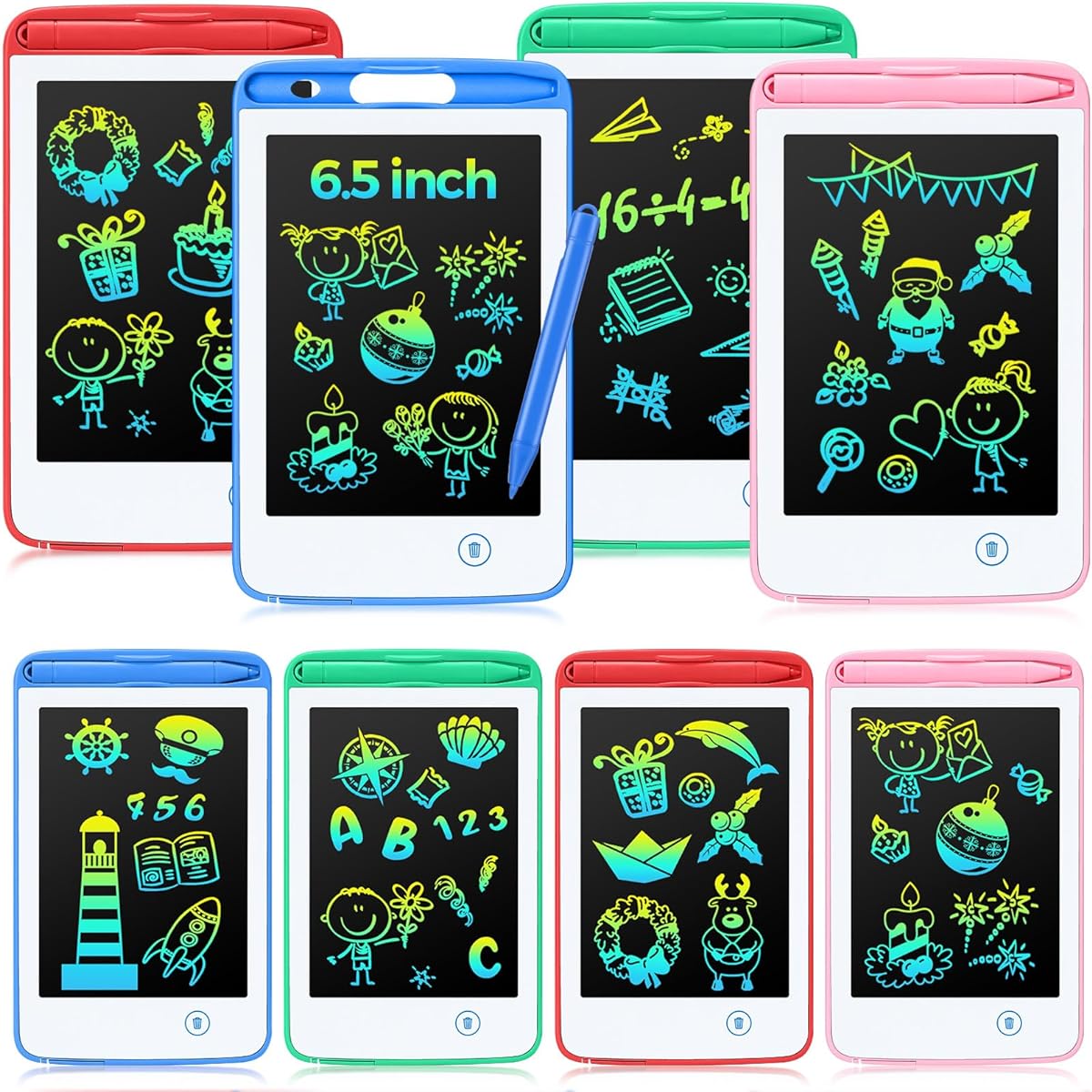 8PCS LCD Writing Tablet 6.5 Inch Colorful Drawing Board Educational Kids Doodle Pad Drawing Board Graffiti Board for Seniors 3-6 Girls Boys Office Gifts Drawing Board (Green, Pink, Blue, Red)