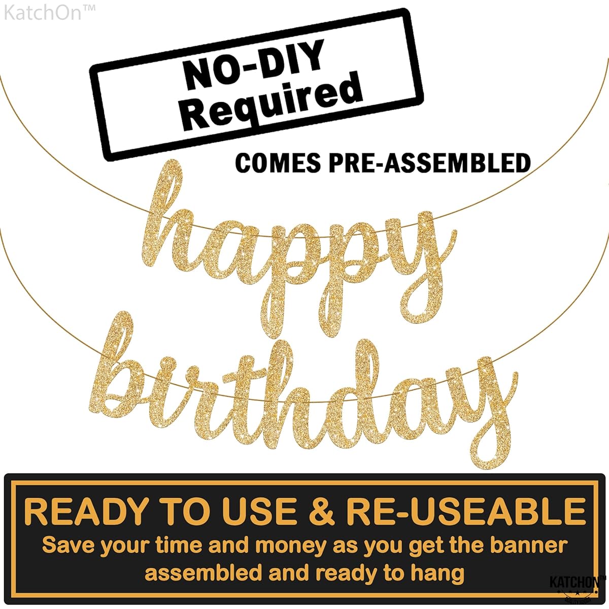 Gold Glitter Happy Birthday Banner