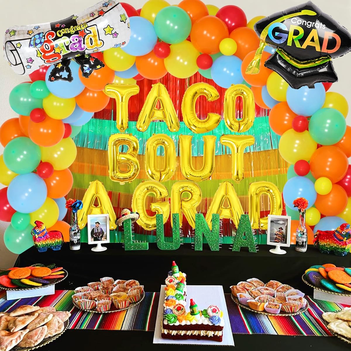 Mexican Graduation Decorations 2022 - Pack of 100 Fiesta Balloon Garland Arch Kit Taco Bout Graduation Banner Cactus & Graduation Cap Foil Balloons for 2022 Graduation Graduation Commemoration Decorations