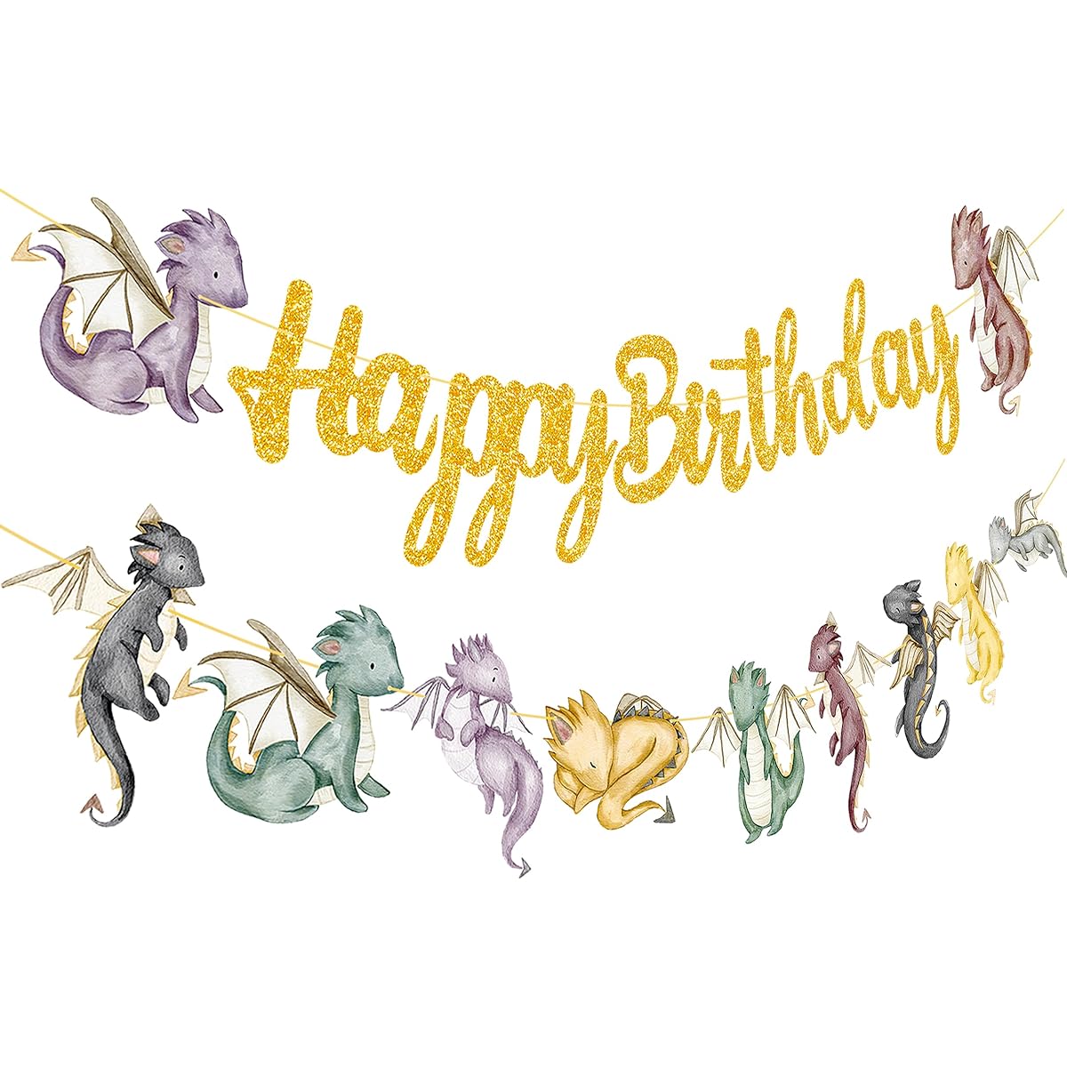 Dragon Birthday Party Banner 2 Pieces Dragon Cutout Banner Fantasy Dragon Party Hanging Decorations Gold Dragon Party Banner Dragon Night Baby Shower Supplies