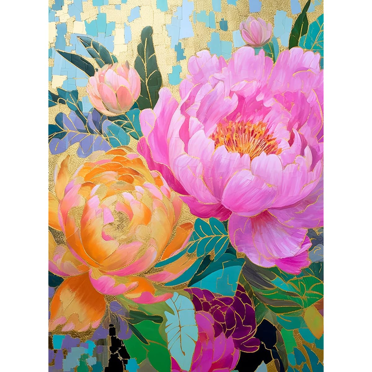 Golden Peony Dreams - Beautiful 1000 Piece Jigsaw Puzzle for Adults | Vibrant Mosaic-inspired Artwork with Gold Leaf Detail | Premium Quality & Eco-Friendly | Cross & Glory Masterpiece Collection