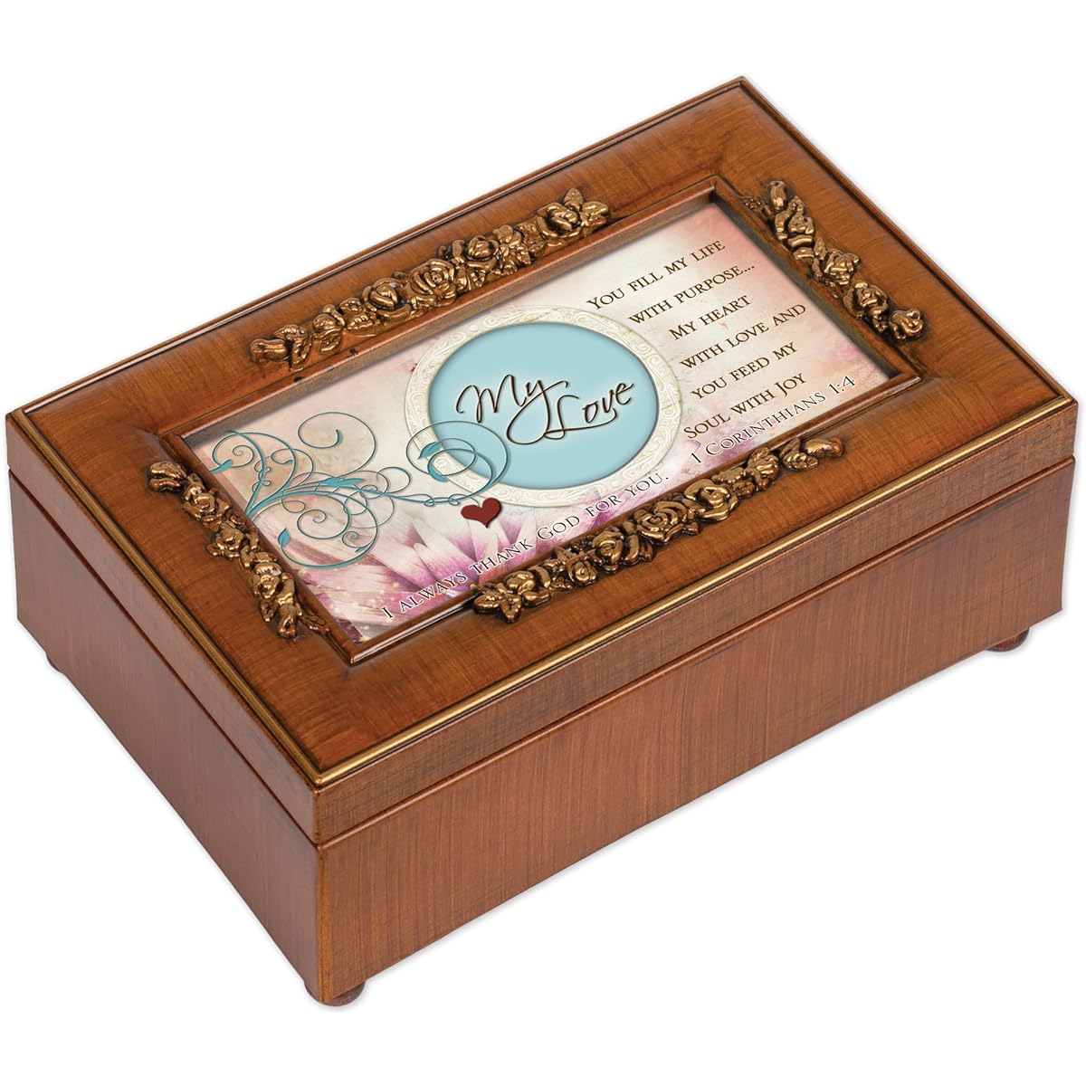 Cottage Garden Fill My Heart with Love and Joy Wood Finish Petite Rose Jewelry Music Box How Great Thou Art