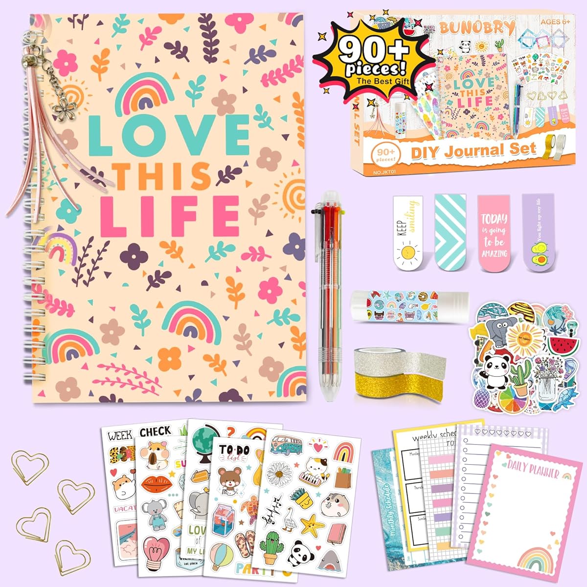 Bunobry Journaling Kit Gifts for Girls Ages 8 9 10 11 12, Journal Set for Teen Girls, Diary Art Kit for Girls Ages 8-10, Toys for Kids, Birthday Gift Ideas for Girls