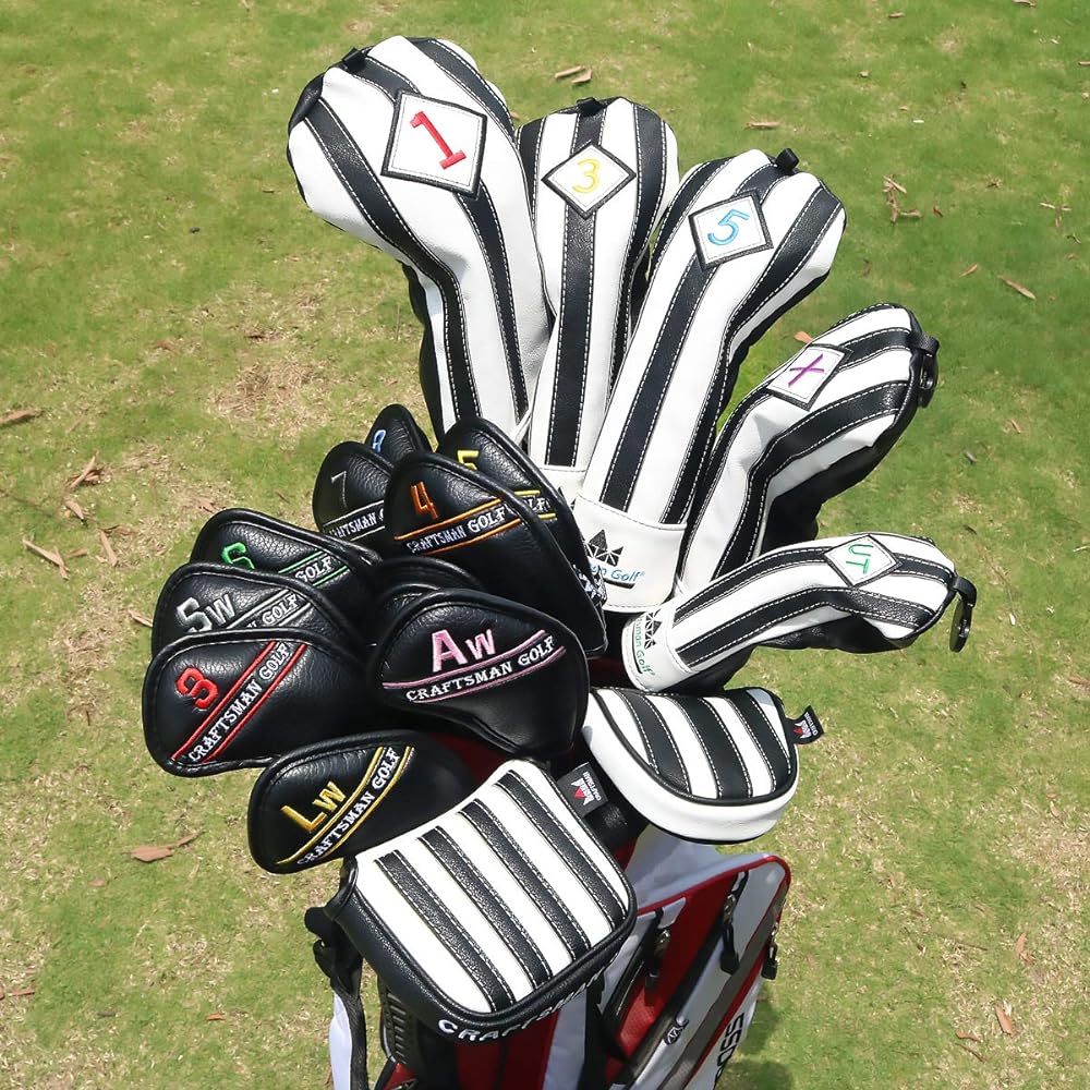 CRAFTSMAN Golf Iron Cover Wedge Cover Head Cover 3-9, Pw, Aw, Sw, Lw, 46°, 48°, 50°, 52°, 54°, 56°, 58°, 60°, 62°, 64° Sold individually/set Colorful numbers Number embroidery Velcro closure Synthetic leather Black/White