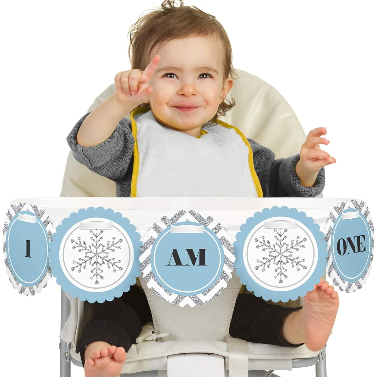 Big Dot of Happiness Onederland 1st Birthday - I Am One - First Winter Wonderland Birthday Highchair Banner