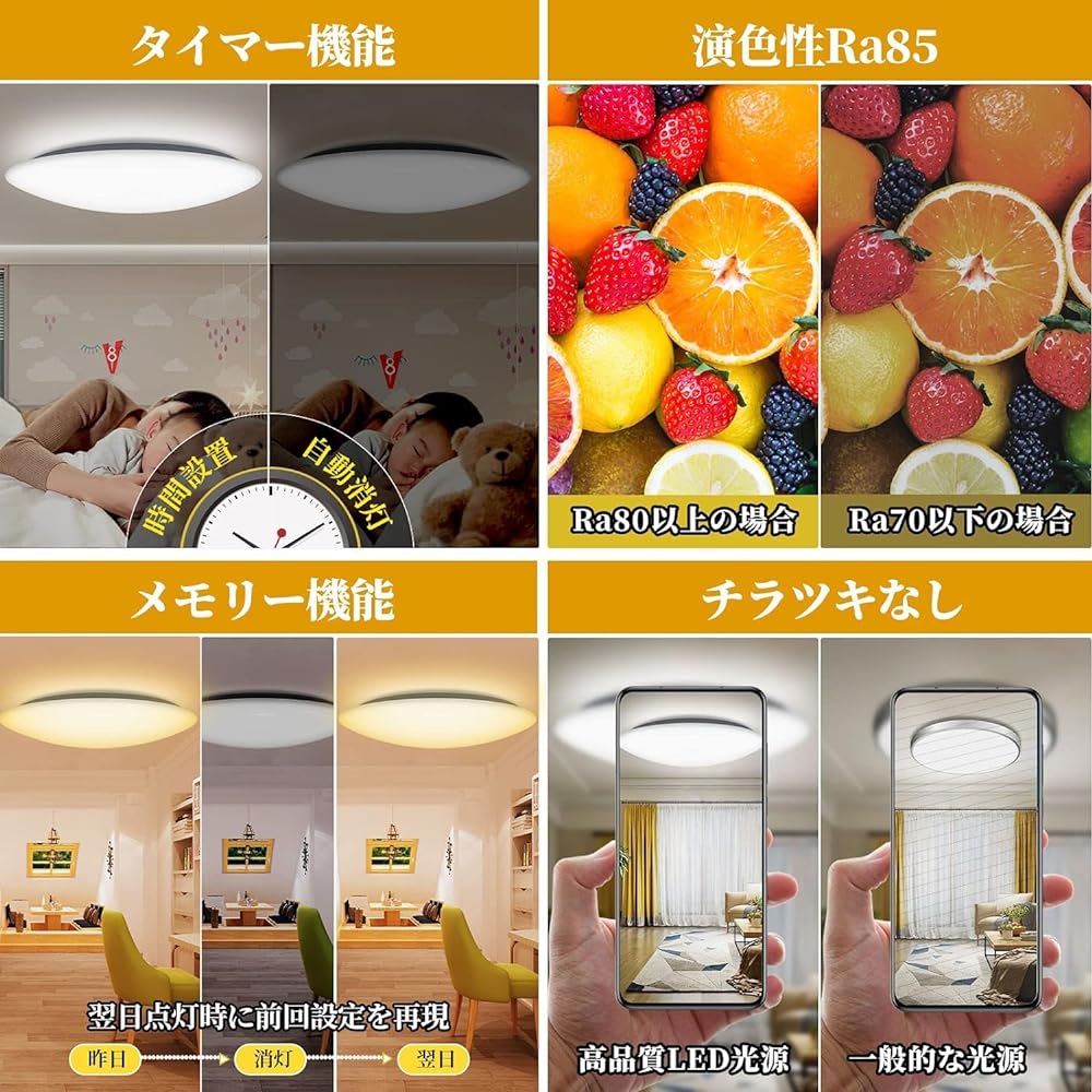 Coizabera LED Ceiling Light 12 Tatami 3000-6500K 5200lm 50W Electric Fluorescent Light Easy Installation LED Ceiling Light Remote Control & Smartphone Operation 10 Tatami Suitable for Living Room/Bedroom/Office