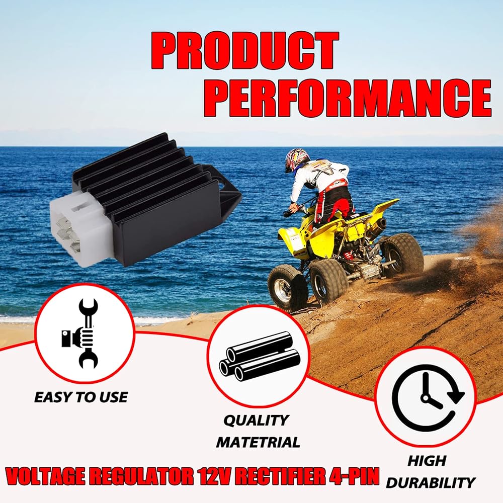 Voltage Regulator 12V Rectifier 4 Pin DEHE, Tao Tao ATA-110 DATA135 125 Coolster 110CC ATV 3050B 3050B-2 3050C 3050D Roketa Kazuma Meerkat 50cc Falcon 90cc ATV Quad Howhit 150cc Go Kart